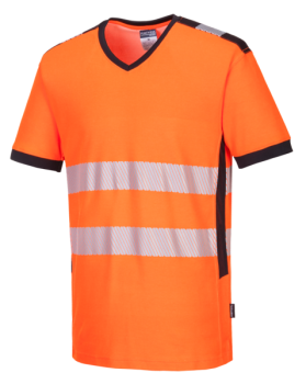 Warnschutz-T-Shirt mit V-Ausschnitt und Mesh-Einsatz "PW3"