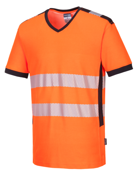 Warnschutz-T-Shirt mit V-Ausschnitt und Mesh-Einsatz "PW3"